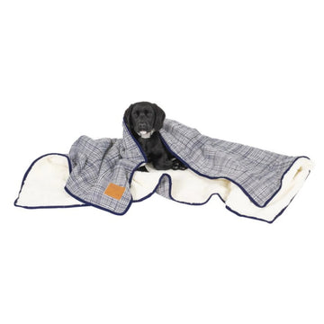 Mog And Bone Designer Fleece Reversible Blanket Navy Linen Print Dog Cat Mog and Bone